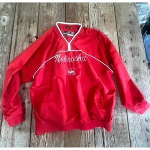 Nebraska Cornhuskers Football Windbreaker Pullover Red V-Neck Mens Small